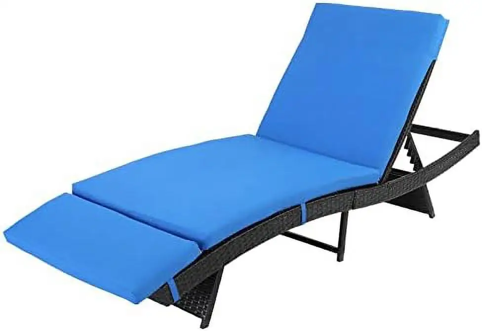 CHNJHUM Paito Chaise Lounge Chairs PE Rattan Wicker Patio Pool Lounge Chair with 6 Adjustable Positions and Soft Cushion for Poolside Backyard Deck Porch Garden Beach (Blue)